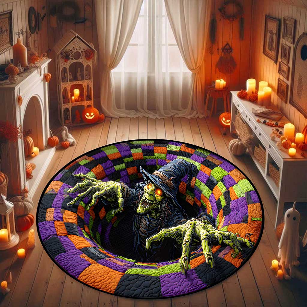 Witch Halloween 3D Printed Rug, Halloween Round Mat, Halloween Home Decor