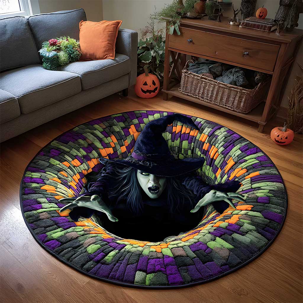 Witch Halloween 3D Printed Rug, Halloween Round Mat, Halloween Home Decor