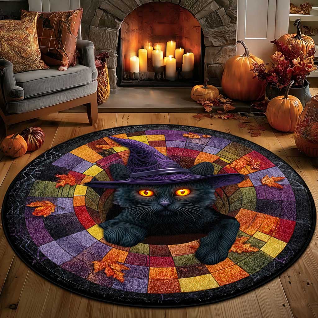 Black Cat Halloween Optical Illusion Rug, Spooky 3D Effect Rug
