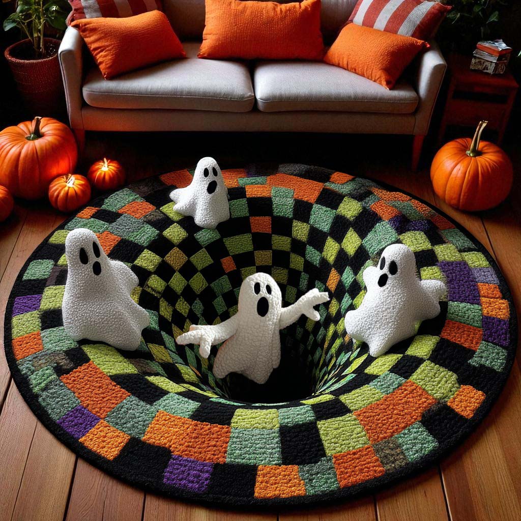 Halloween Optical Illusion Rug, Cute Ghost 3D Effect Rug