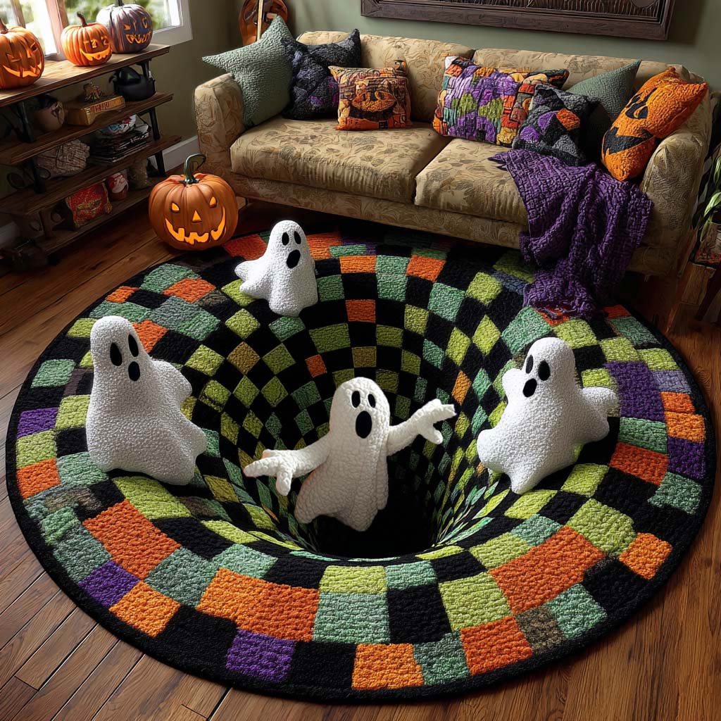 Halloween Optical Illusion Rug, Cute Ghost 3D Effect Rug