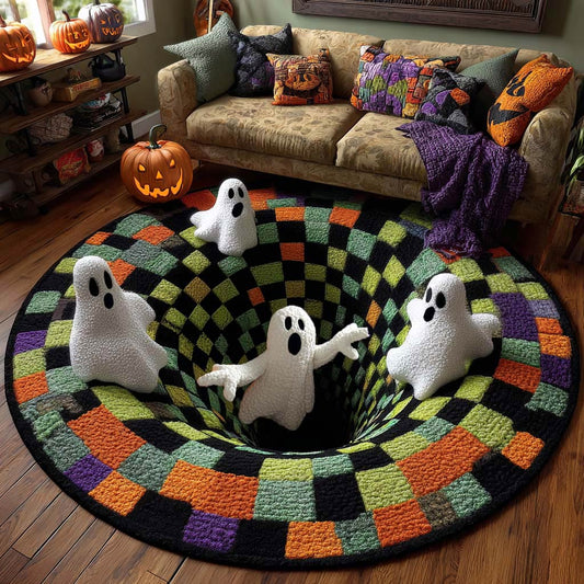 Halloween Optical Illusion Rug, Cute Ghost 3D Effect Rug