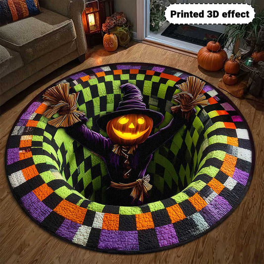Creepy Scarecrow Halloween 3D Printed Rug, Halloween Round Mat