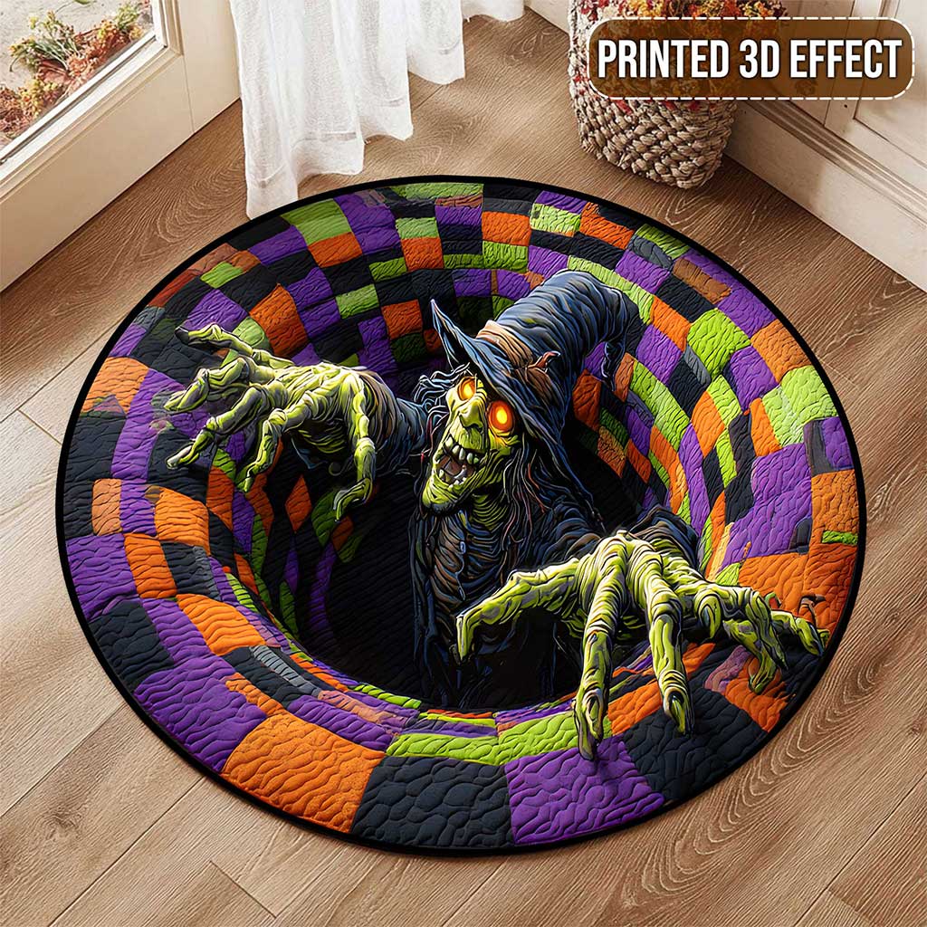 Witch Halloween 3D Printed Rug, Halloween Round Mat, Halloween Home Decor