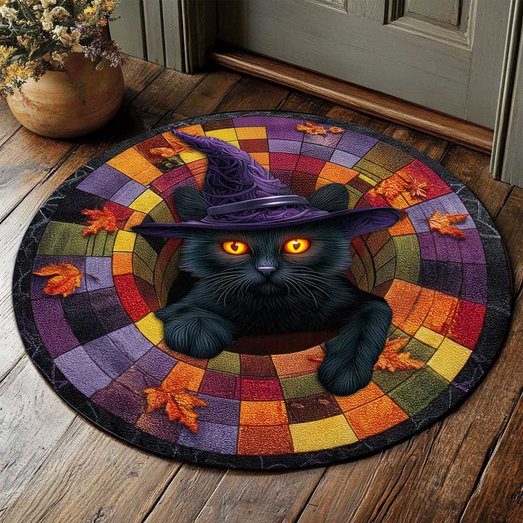 Black Cat Halloween Optical Illusion Rug, Spooky 3D Effect Rug