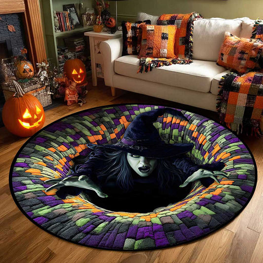 Witch Halloween 3D Printed Rug, Halloween Round Mat, Halloween Home Decor