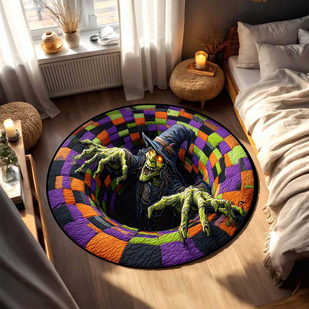 Witch Halloween 3D Printed Rug, Halloween Round Mat, Halloween Home Decor