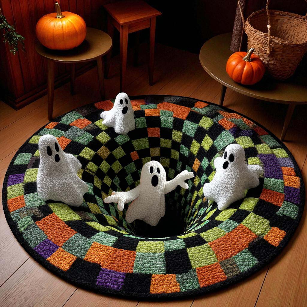Halloween Optical Illusion Rug, Cute Ghost 3D Effect Rug