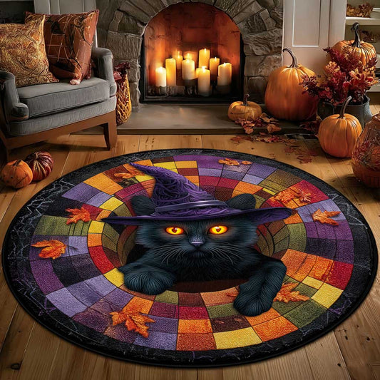 Black Cat Halloween Optical Illusion Rug, Spooky 3D Effect Rug