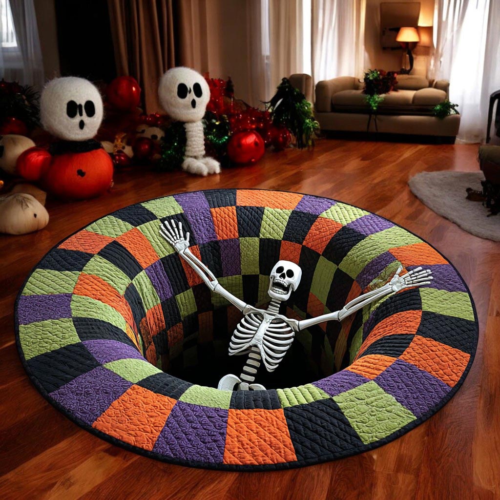 Halloween Optical Illusion Rug, Spooky Skeleton 3D Effect Rug