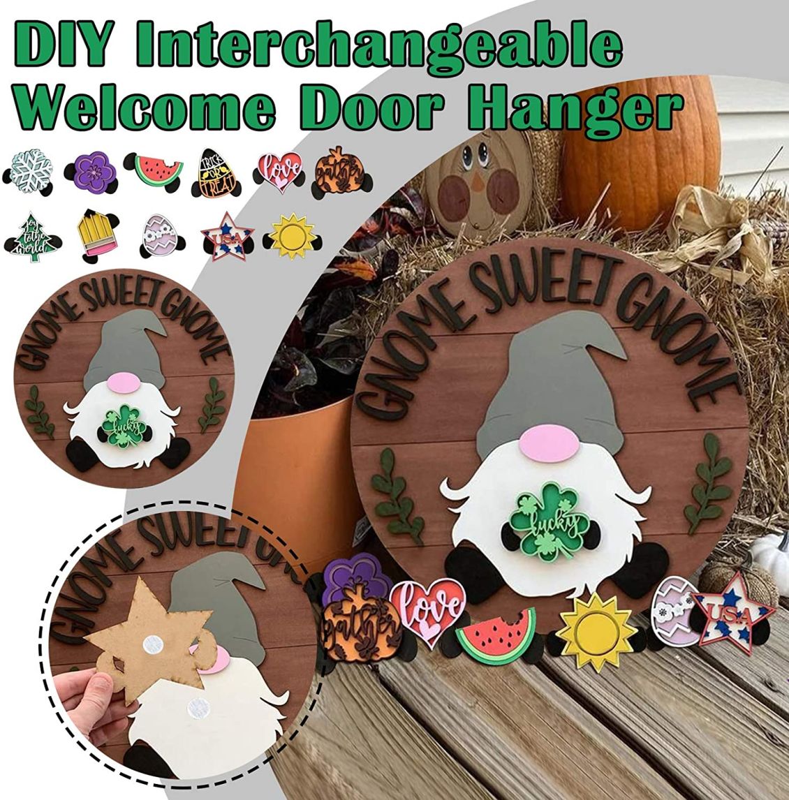 🎉 49% OFF 🎉-Cute 3D Seasonal Interchangeable Gnome Door Hanger
