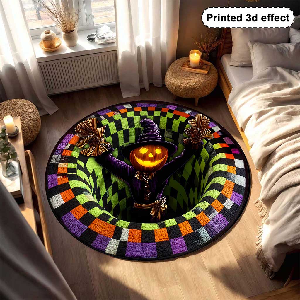 Creepy Scarecrow Halloween 3D Printed Rug, Halloween Round Mat