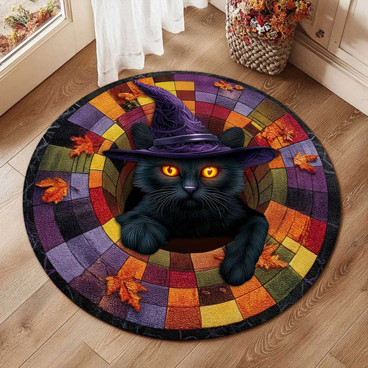 Black Cat Halloween Optical Illusion Rug, Spooky 3D Effect Rug
