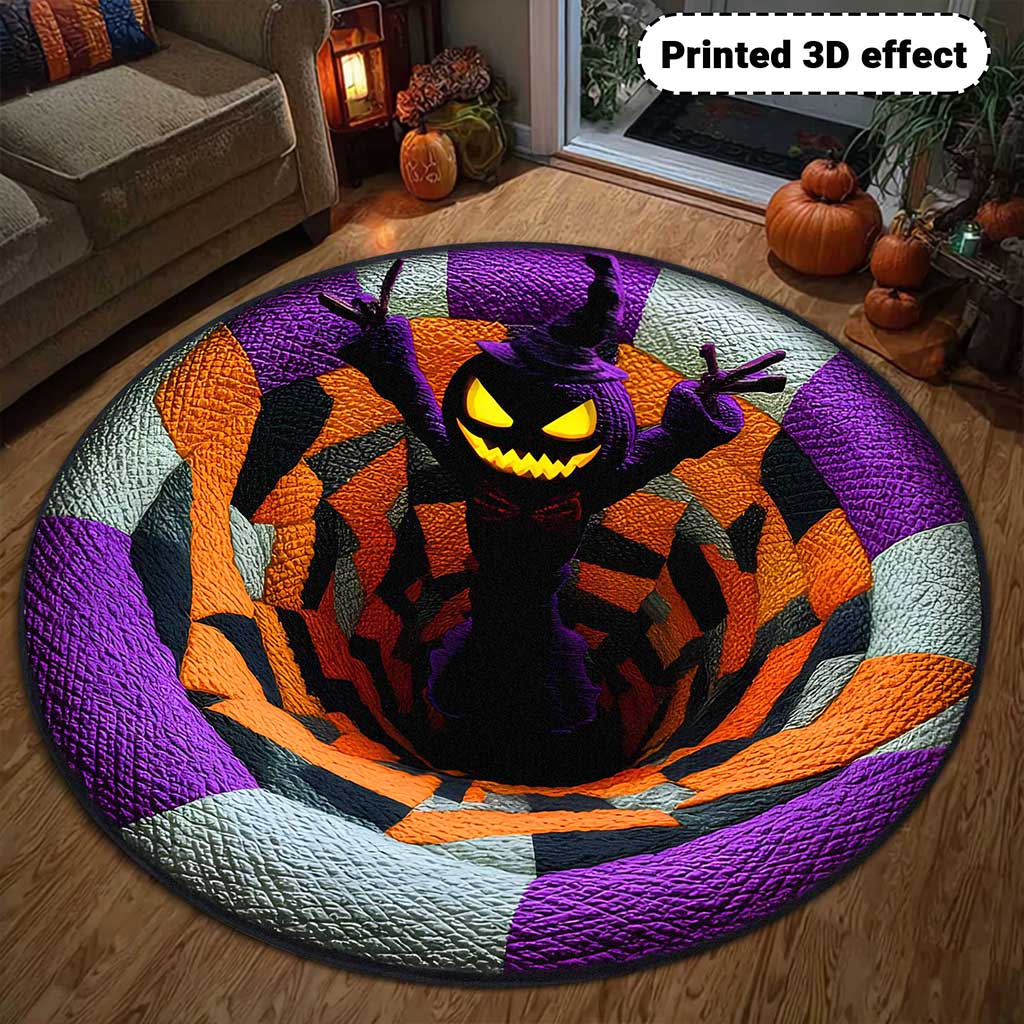 Creepy Scarecrow Halloween 3D Printed Rug, Halloween Round Mat