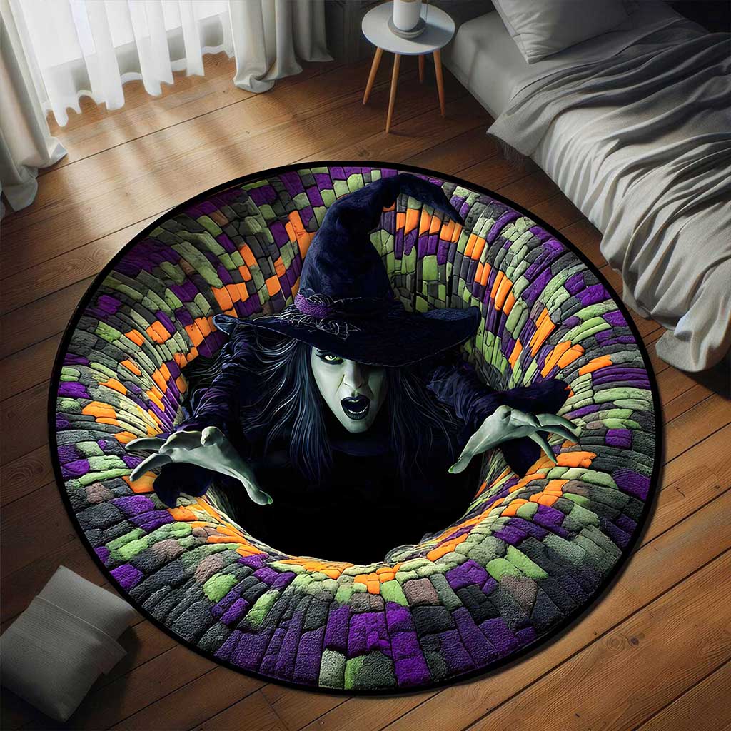 Witch Halloween 3D Printed Rug, Halloween Round Mat, Halloween Home Decor