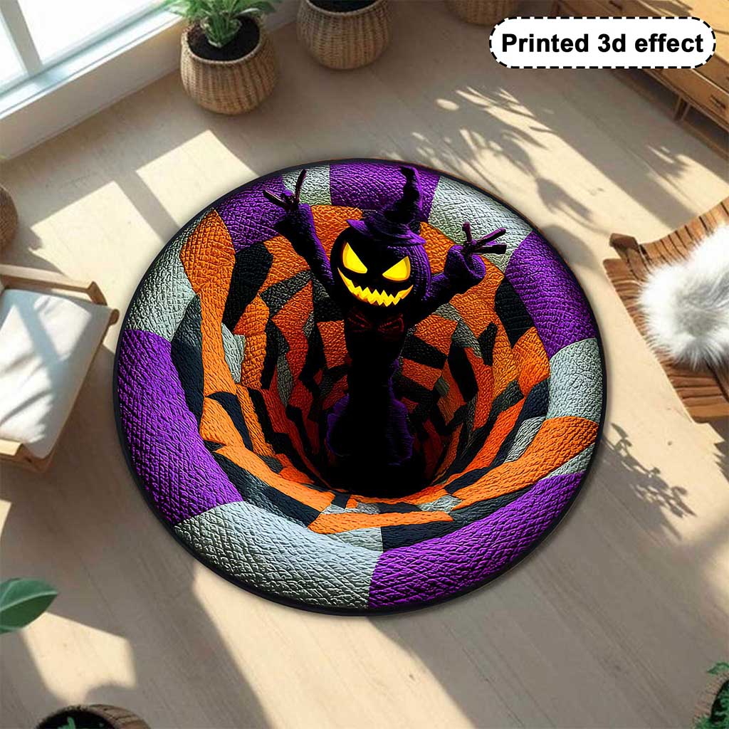 Creepy Scarecrow Halloween 3D Printed Rug, Halloween Round Mat