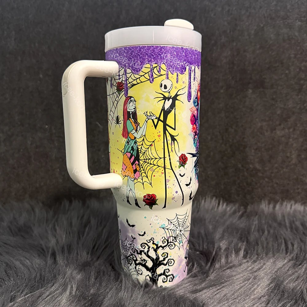 🎁 Spooky Cute 40oz Water Bottle – Jack and Sally Edition 💀🕯️