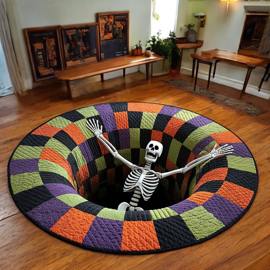 Halloween Optical Illusion Rug, Spooky Skeleton 3D Effect Rug
